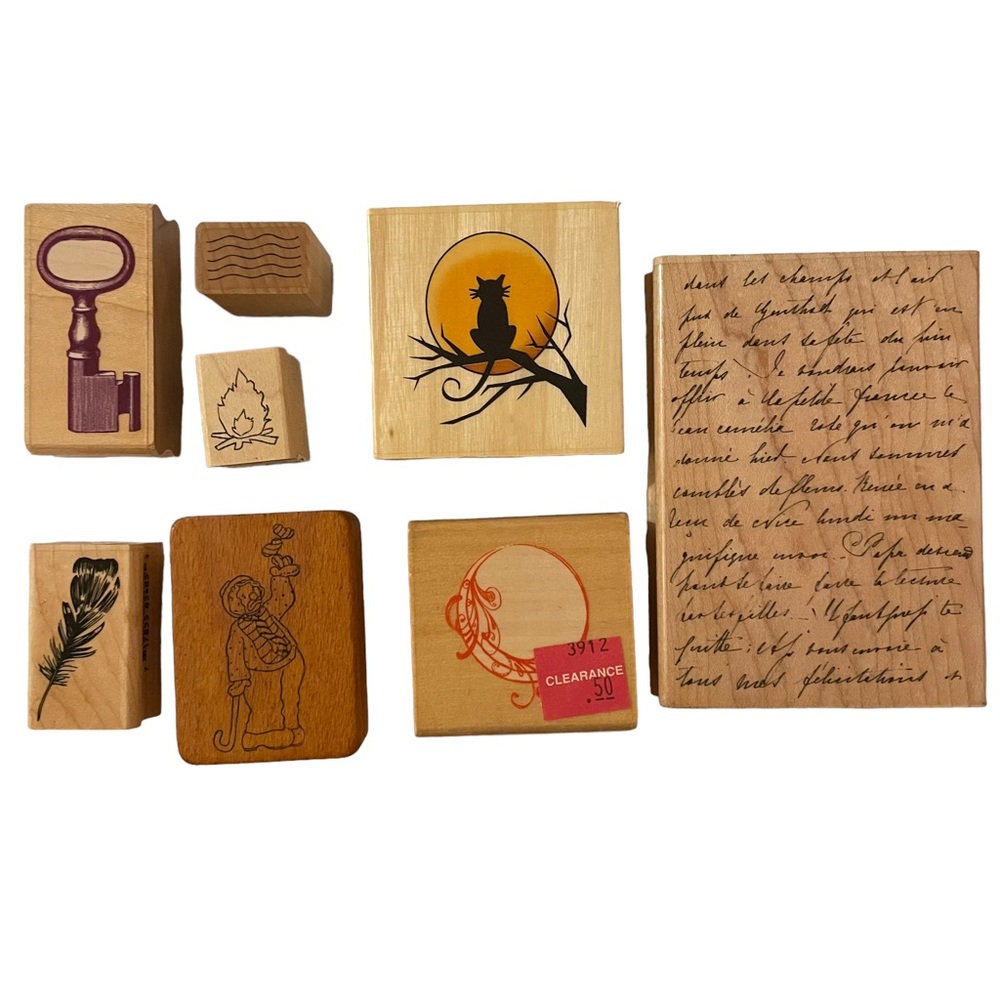 Symbols Script Spooky 8 Wood Block Rubber Stamps Medium to Small Mixed Lot